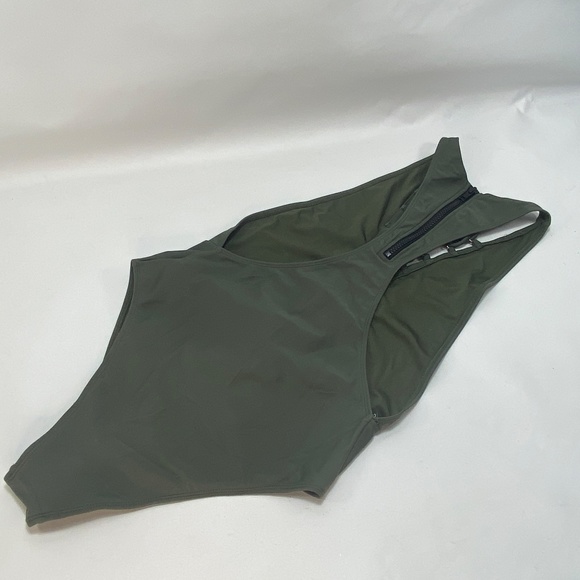 Forever 21 Womens One Piece Swim Suit Medium Forest Green Lace Front Back Zipper - Picture 14 of 16